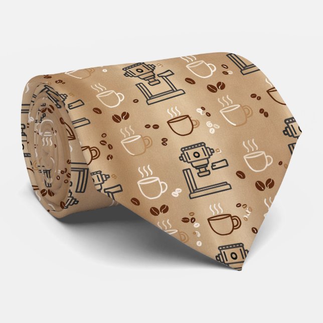 Minimal Coffee Culture Pattern Neck Tie (Rolled)