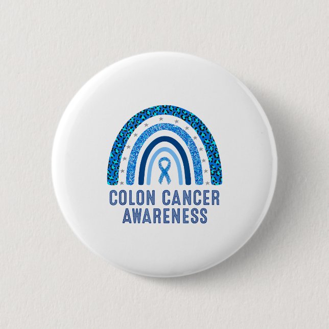 Minimal Colon Cancer Awareness Blue Ribbon Button (Front)
