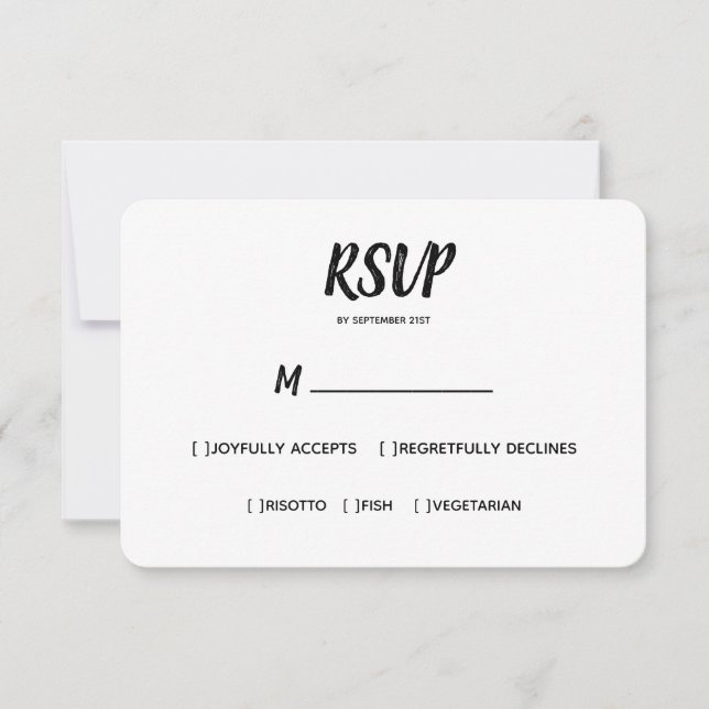 Minimal Color | Black | Wedding RSVP Meal Choice (Front)