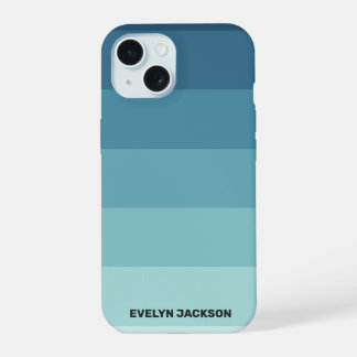Minimal Color Block Cyan Blue Teal Monogram iPhone 15 Case