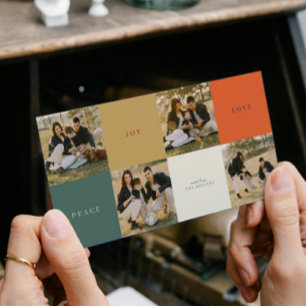 Minimal Color Blocks Four photo Flat Holiday Card