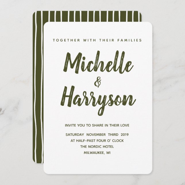 Minimal Color | Dark  Green |  Wedding Invitation (Front/Back)