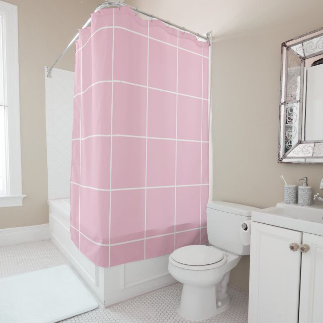 Minimal Color Grid Check Pattern Shower Curtain (In Situ)