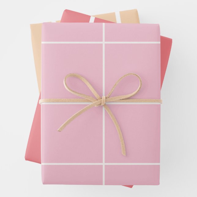 Minimal Color Grid Check Pattern Wrapping Paper Sheets (In situ)