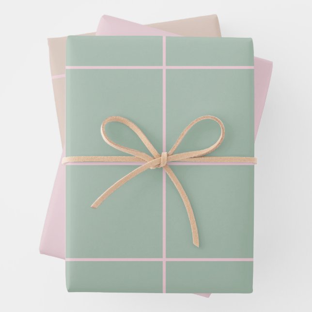 Minimal Color Grid Check Pattern Wrapping Paper Sheets (In situ)