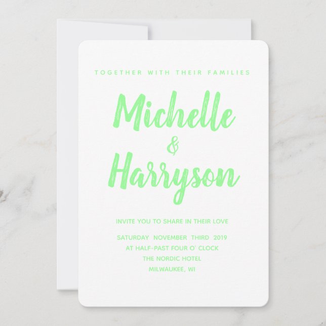 Minimal Color | Neon Green |  Wedding Invitation (Front)