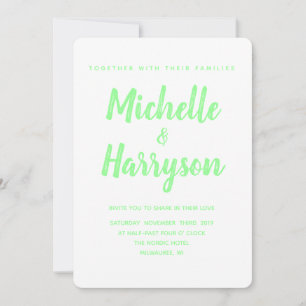 Minimal Color   Neon Green    Wedding Invitation