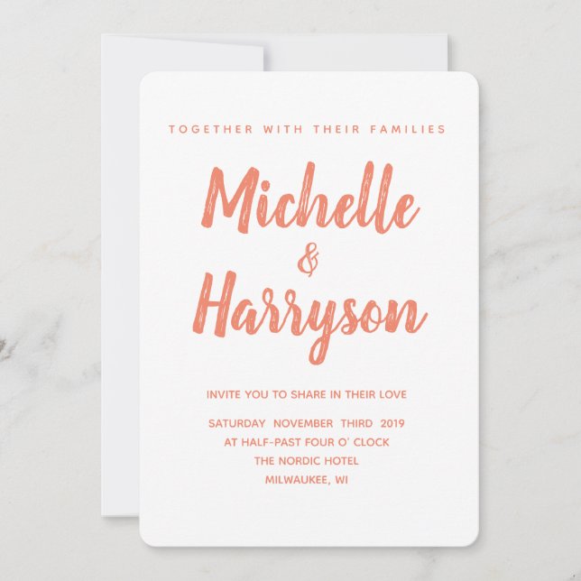 Minimal Color | Salmon | Wedding Invitation (Front)