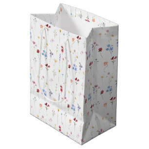 Minimal Colorful Garden Wildflower Pattern Medium Gift Bag