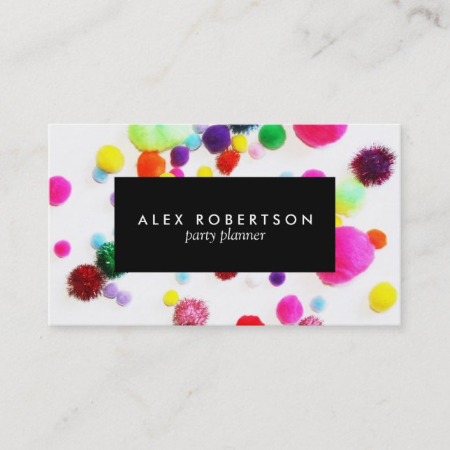 Minimal colorful pom pom business card (Front)
