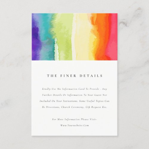 Minimal Colorful Pride Rainbow Wedding Details Enclosure Card