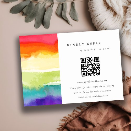 Minimal Colorful Pride Rainbow Wedding QR Code RSVP Card