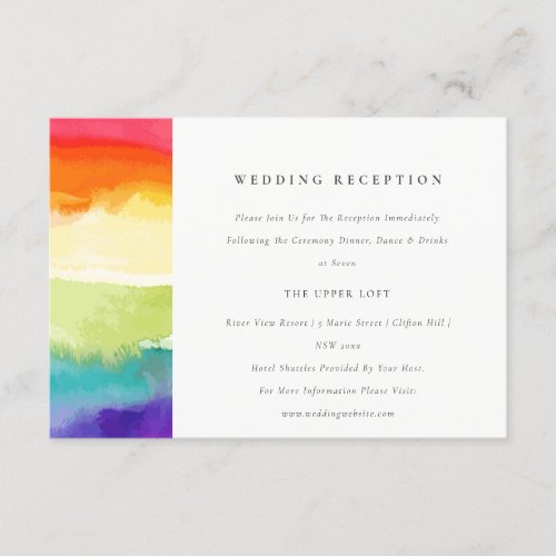 Minimal Colorful Pride Rainbow Wedding Reception Enclosure Card