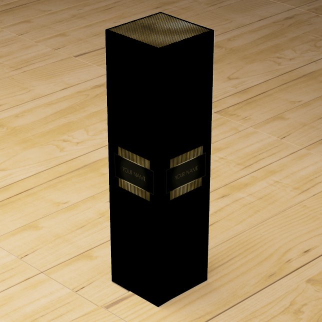 Minimal Conceptual Black Gold Frame Name Branding Wine Gift Box (Front)