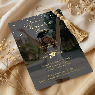 Minimal Confetti Bold Graduation Year Photo Party Foil Invitation