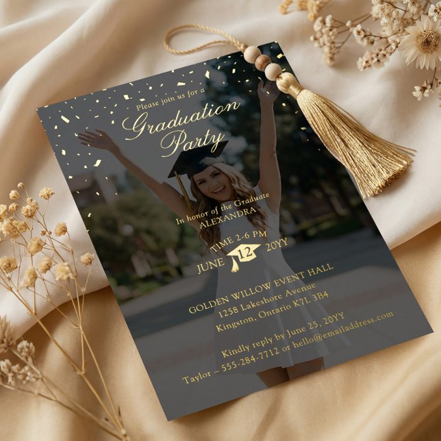 Minimal Confetti Bold Graduation Year Photo Party Foil Invitation (Minimal Confetti Bold Graduation Year Photo Party Foil Invitation)