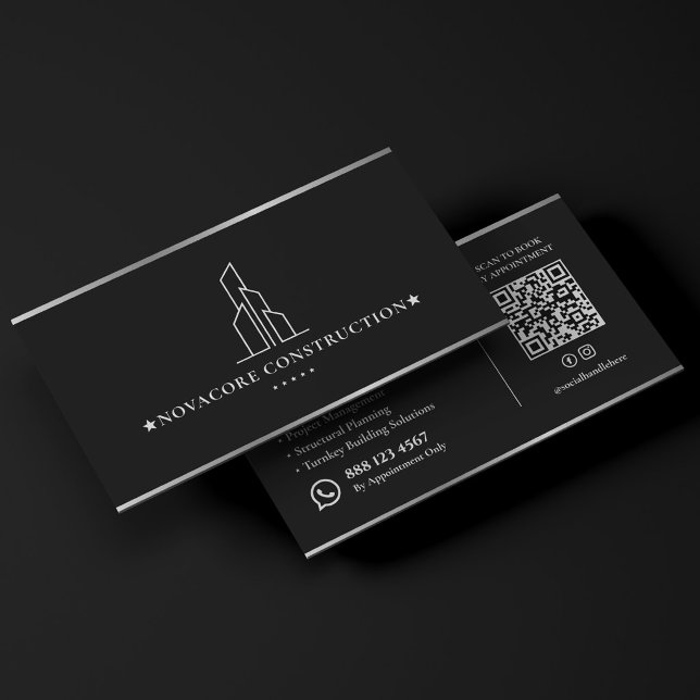 Minimal Construction Black Silver Contractor Business Card (Minimal Construction Black Silver Contractor Business Card
)
