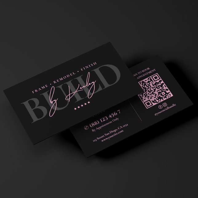 Minimal Construction Builder Pink Black Contractor Business Card (Minimal Construction Builder Pink Black Contractor Business Card
)