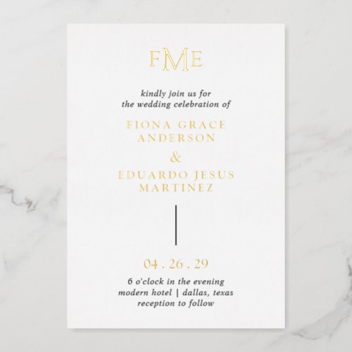 Minimal Contemporary Bold Monogram Modern Wedding Foil Invitation