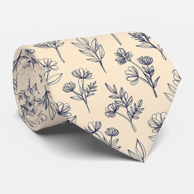 Minimal Contour Floral Pattern Neck Tie (Rolled)