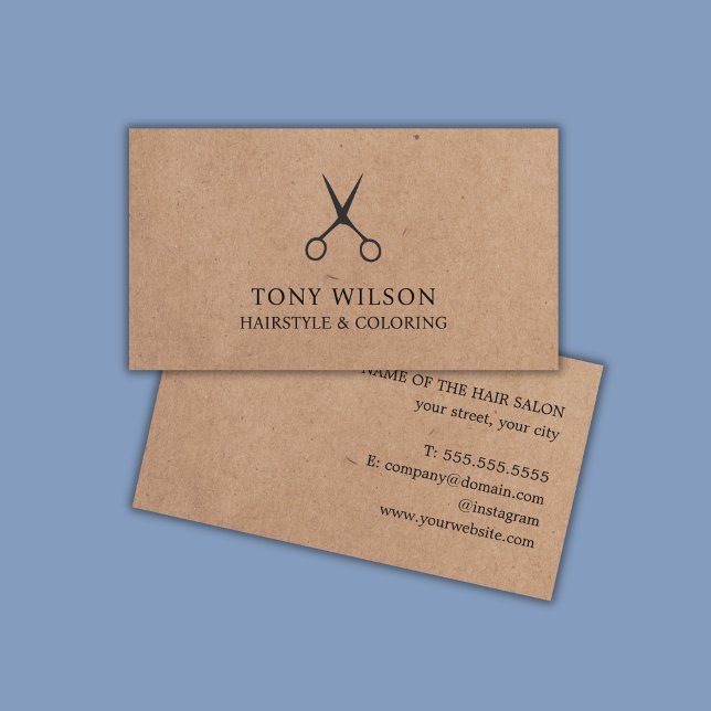 Minimal Cool Kraft Black Scissors Hair Stylist Business Card (Creator Uploaded)