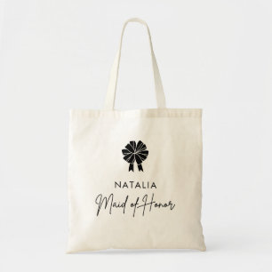 Minimal Coquette Bow Script Maid of Honor Tote Bag