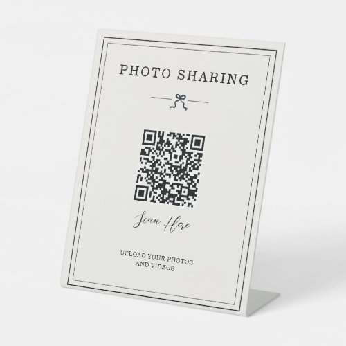 Minimal Coquette Bow Wedding Photo Share QR Upload Pedestal Sign