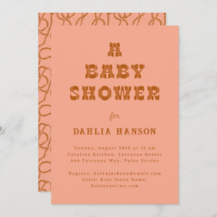 Minimal Coral Brown Western Baby Shower Invitation