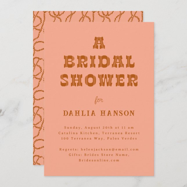 Minimal Coral Brown Western Bridal Shower Invitation (Front/Back)