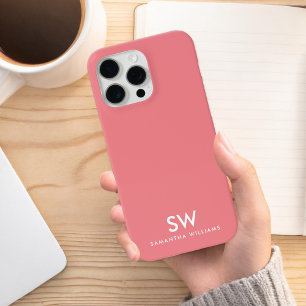 Minimal Coral Pink Modern Initial Monogram Case-Mate iPhone 14 Case