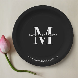 Minimal Corporate Event Business Logo Custom Black Paper Plates