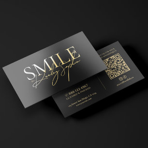 Minimal Cosmetic Dental Clinic Dentist Black Gold Foil Business Cards