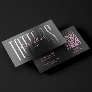 Minimal Cosmetic Tattoo Artist Pink Black Foil Spot Gloss Business Cards