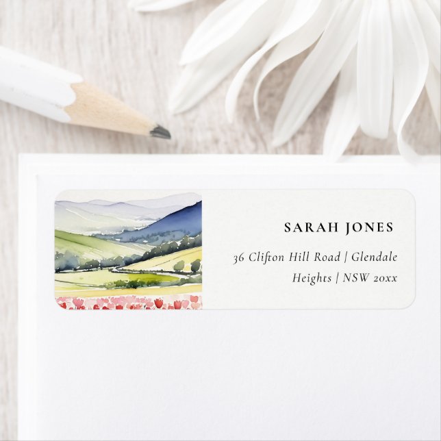 Minimal Country Spring Floral Landscape Address Label (Insitu)