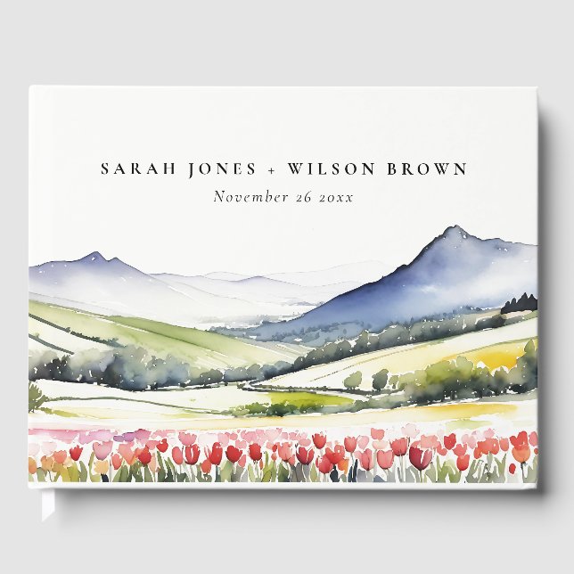 Minimal Country Spring Floral Landscape Wedding In Guest Book (Front)
