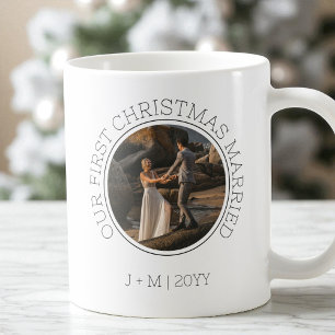 Minimal Couple 2 Photo Our First Christmas Married Coffee Mug