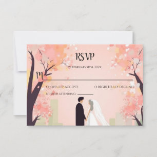 Minimal Couple Cartoon with Flowers RSVP Note Card
