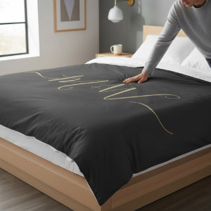 Minimal Couple Monogram Script black gold Custom Duvet Cover