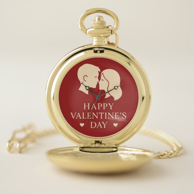 Minimal Couple Silhouette Valentines Engraved Pocket Watch (Inside)