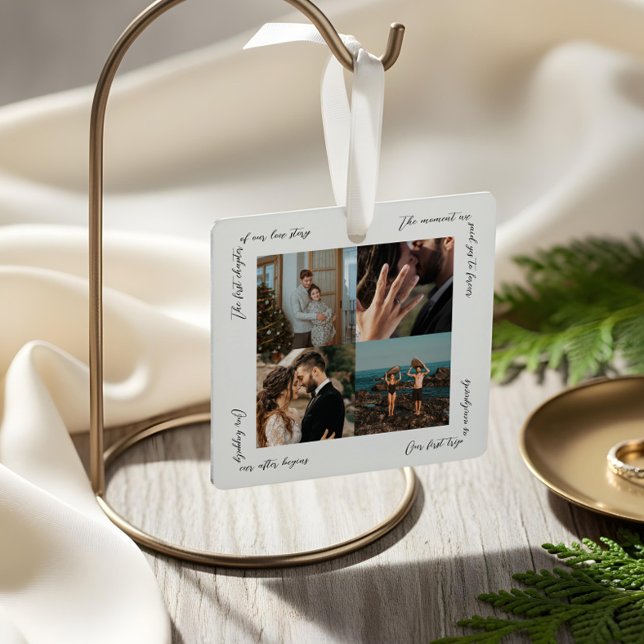 Minimal Couples Love Story Timeline Photo Moments Metal Ornament (Minimal Couples Love Story Timeline Photo Moments Metal Ornament)