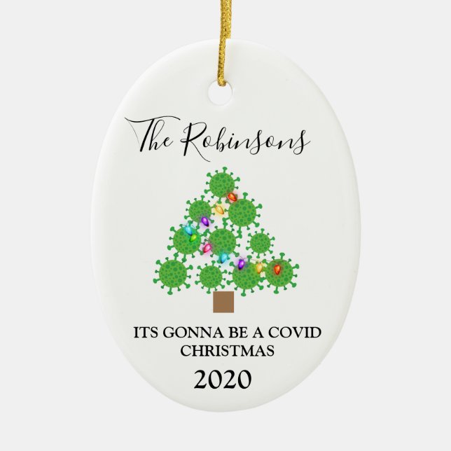 Minimal Covid Christmas Tree Personalized Ceramic Ornament (Front)