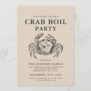 Minimal Crab Boil Vintage Style Crab Invite