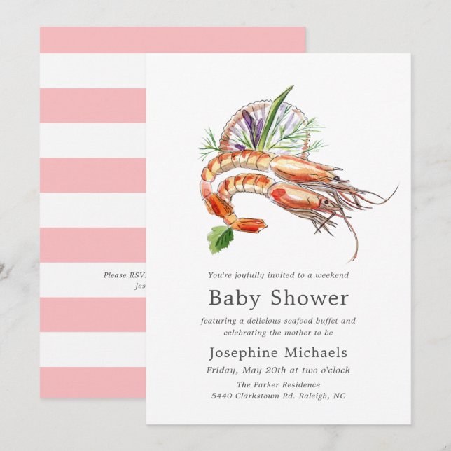 Minimal Crawfish Boil Baby Shower | Blush Stripes Invitation (Front/Back)