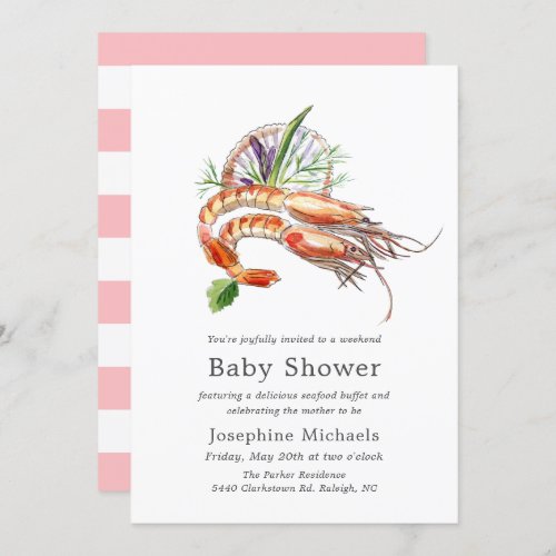 Minimal Crawfish Boil Baby Shower  Blush Stripes Invitation