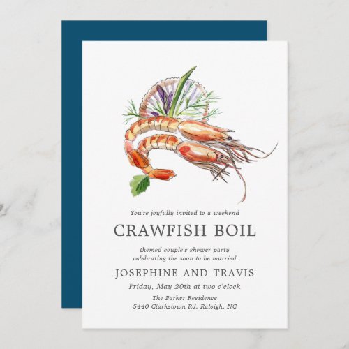 Minimal Crawfish Boil Couples Shower Ocean Blue Invitation