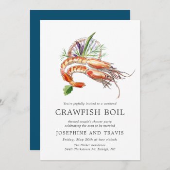 Minimal Crawfish Boil Couple's Shower Ocean Blue Invitation by colorjungle at Zazzle