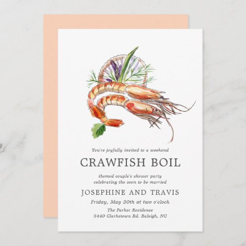 Minimal Crawfish Boil Couples Shower Peach Coral Invitation