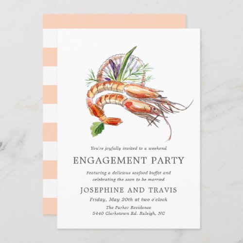 Minimal Crawfish Boil Engagement Party Coral Strip Invitation