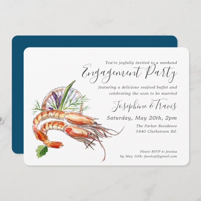 Minimal Crawfish Boil Rehearsal Dinner Ocean Blue Invitation (Front/Back)