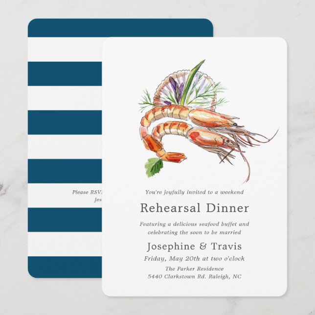 Minimal Crawfish Boil Rehearsal Dinner Ocean Style Invitation (Front/Back)